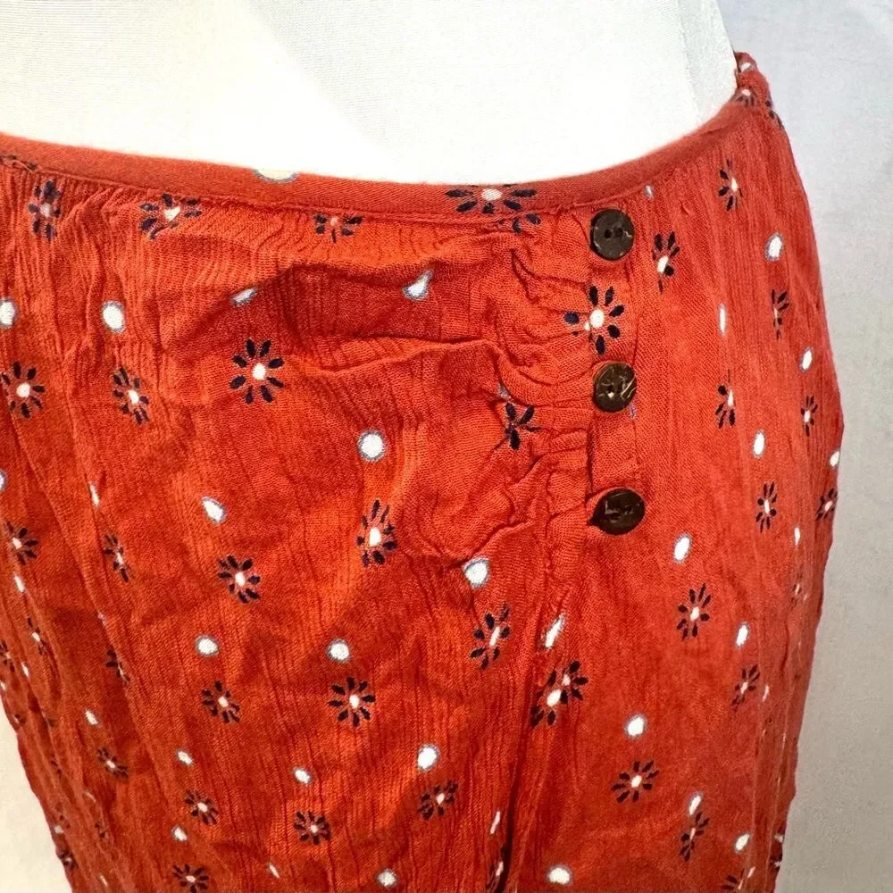 Patrons of Peace rust all over print faux wrap midi skirt size medium